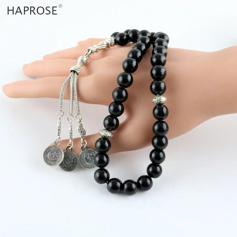 Men's Natural Stone Tasbih Prayer Beads with Tassel, 33/66/99 Islam Rosary