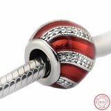 Mandy Red Clear Enamel CZ Holiday 925 Silver Beads