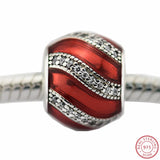 Mandy Red Clear Enamel CZ Holiday 925 Silver Beads