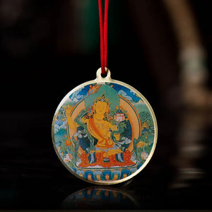 Manjushri Buddha Statue Small Thangka Copper Foil Pendant