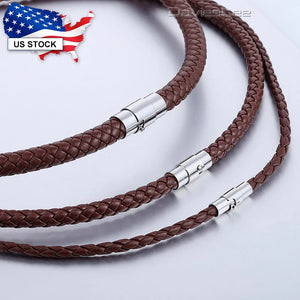 Brown Braided Cord Rope Necklace Stainless Steel Clasp 4 6 8mm UNM09