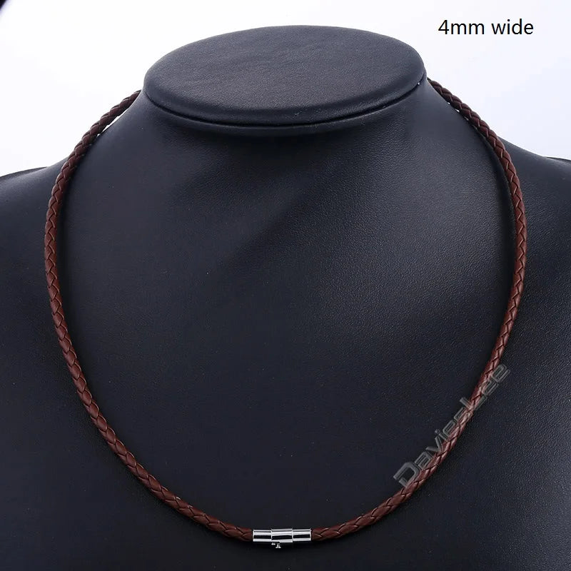 Brown Braided Cord Rope Necklace Stainless Steel Clasp 4 6 8mm UNM09
