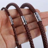 Brown Braided Cord Rope Necklace Stainless Steel Clasp 4 6 8mm UNM09