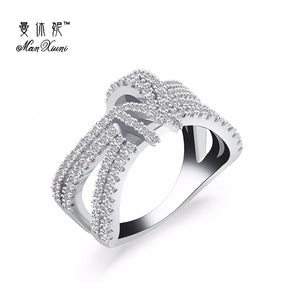 Manshone Zircon Titanium Steel Ladies Ring Size 6/7/8/9
