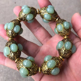 Tibetan Silver Inlaid Jade Bracelet DIY Beaded Bracelet