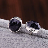 S925 Sterling Silver Small Fresh Earrings Thai Silver Grid Sandstone