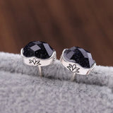 S925 Sterling Silver Small Fresh Earrings Thai Silver Grid Sandstone