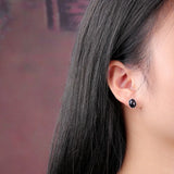 S925 Sterling Silver Small Fresh Earrings Thai Silver Grid Sandstone