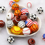 Wooden Beads Football Basketball Pattern 16mm 10pcs/Lot
