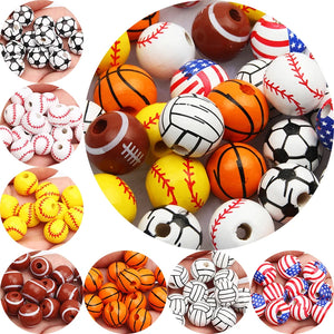 Wooden Beads Football Basketball Pattern 16mm 10pcs/Lot