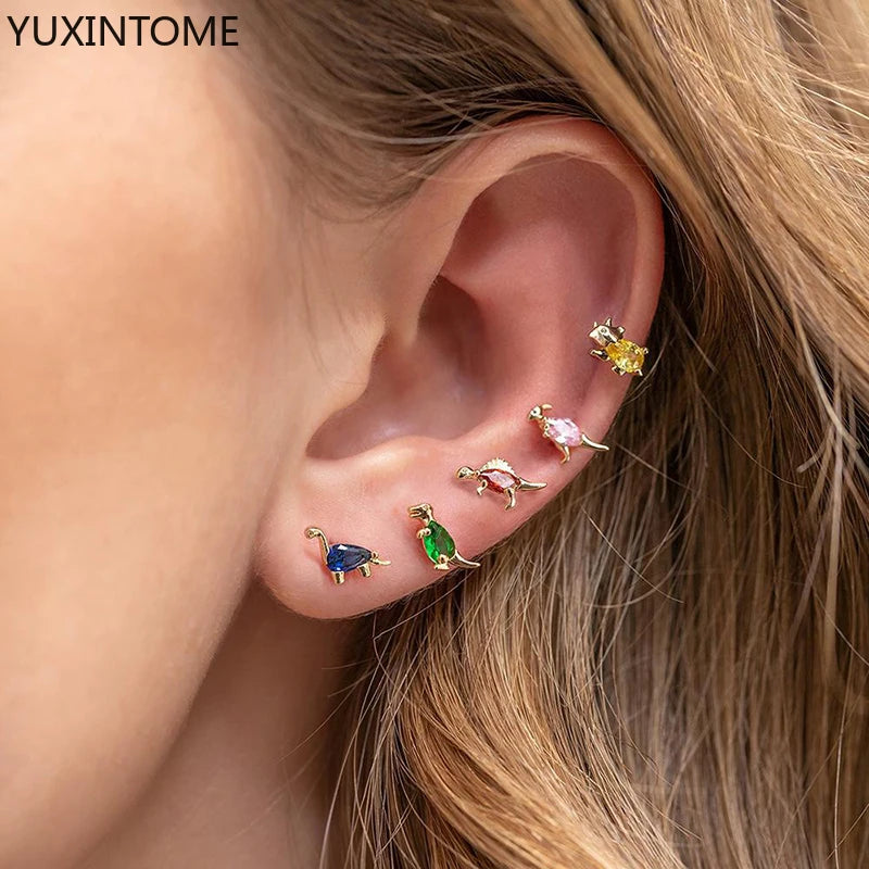 Sterling Silver Dino Stud Earrings Colorful CZ Animals
