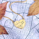 Map Engraving Heart Necklace - Distance Stone Gift - Personalized Pendant