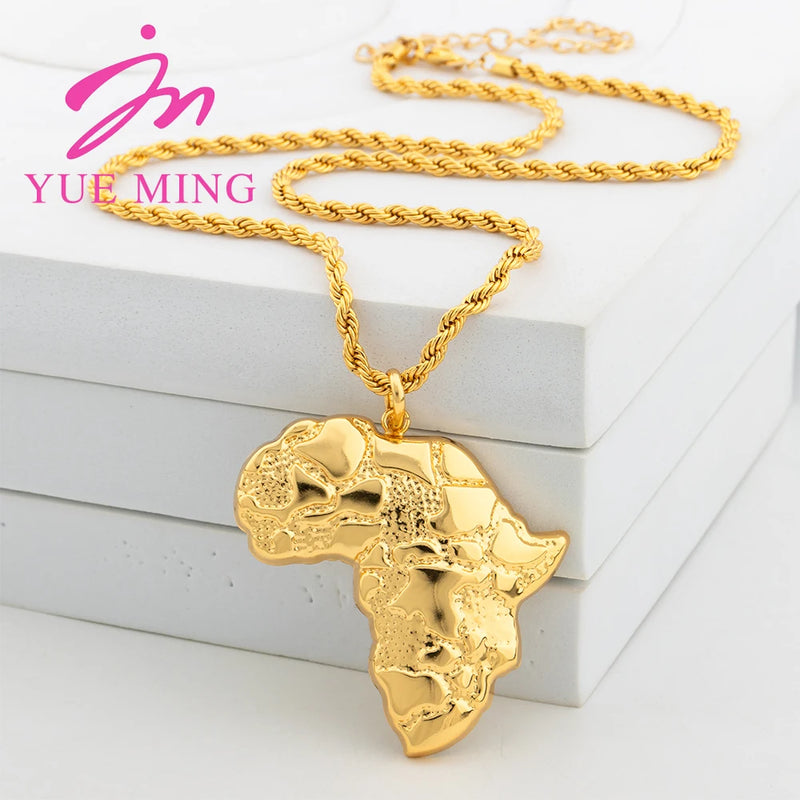 Africa Map Pendant Necklace 18K Plated Copper Animal Pattern Jewelry