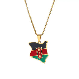 Map of Kenya Flag Enamel Pendant Necklace African Map Jewelry