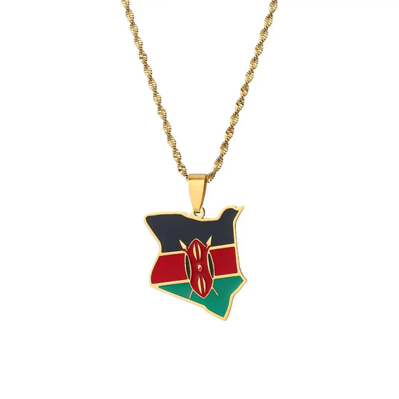 Map of Kenya Flag Enamel Pendant Necklace African Map Jewelry