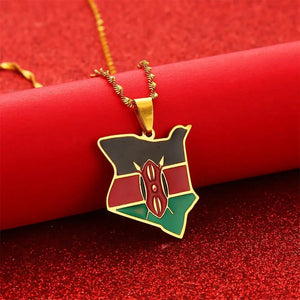Map of Kenya Flag Enamel Pendant Necklace African Map Jewelry