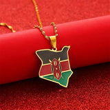 Map of Kenya Flag Enamel Pendant Necklace African Map Jewelry