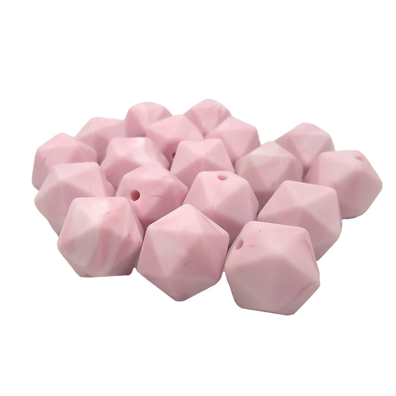 Pink Marble Icosahedron Silicone Bead for DIY Keychain Craft