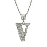 Bling CZ V Letter Men Necklace - Hip Hop Chain Pendants