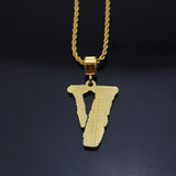 Bling CZ V Letter Men Necklace - Hip Hop Chain Pendants