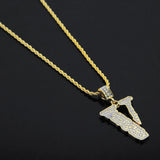 Bling CZ V Letter Men Necklace - Hip Hop Chain Pendants
