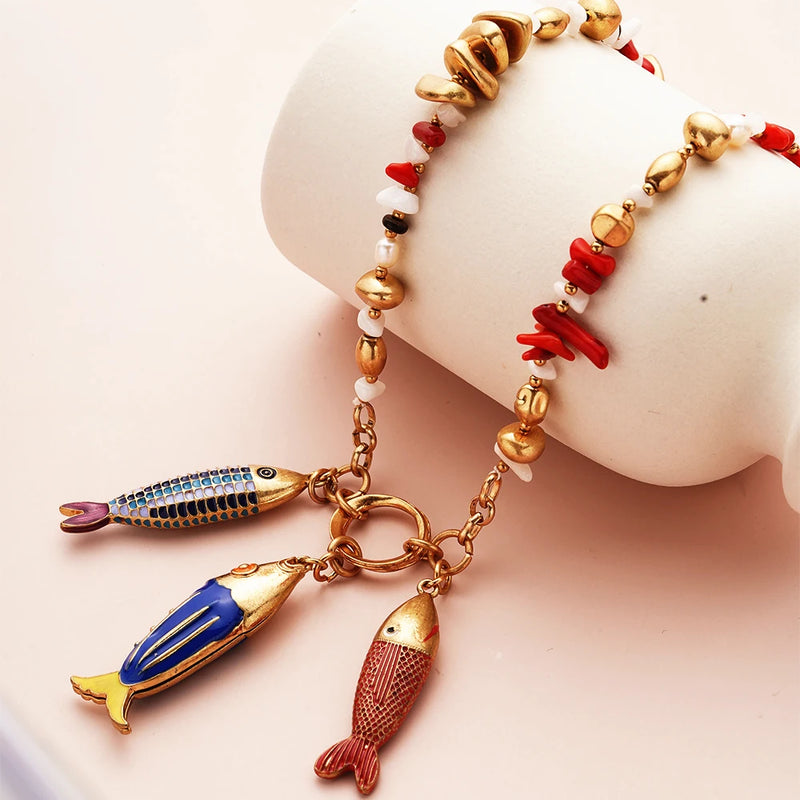 Pink Marine Fish Choker Necklace for Girls Women Ladies