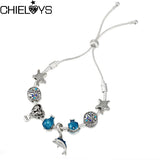 Marine Style Starfish Beads Chain Bracelet with Whale Pendant