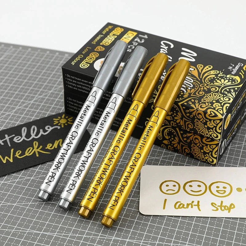 Waterproof Silver Marker Pens 12pcs/set for Student Dairy