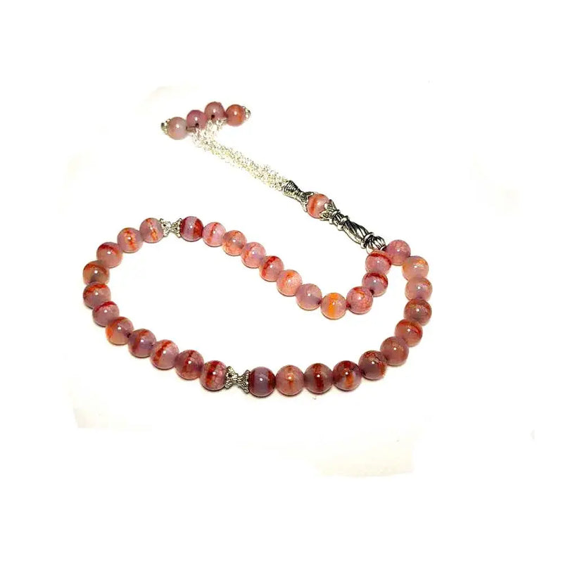 8mm Beige Agate Dragon Pattern Muslim Taisbyha Rosary 33 Beads