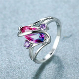 Rainbow Zircon Ring Marquise Purple Crystal Vintage