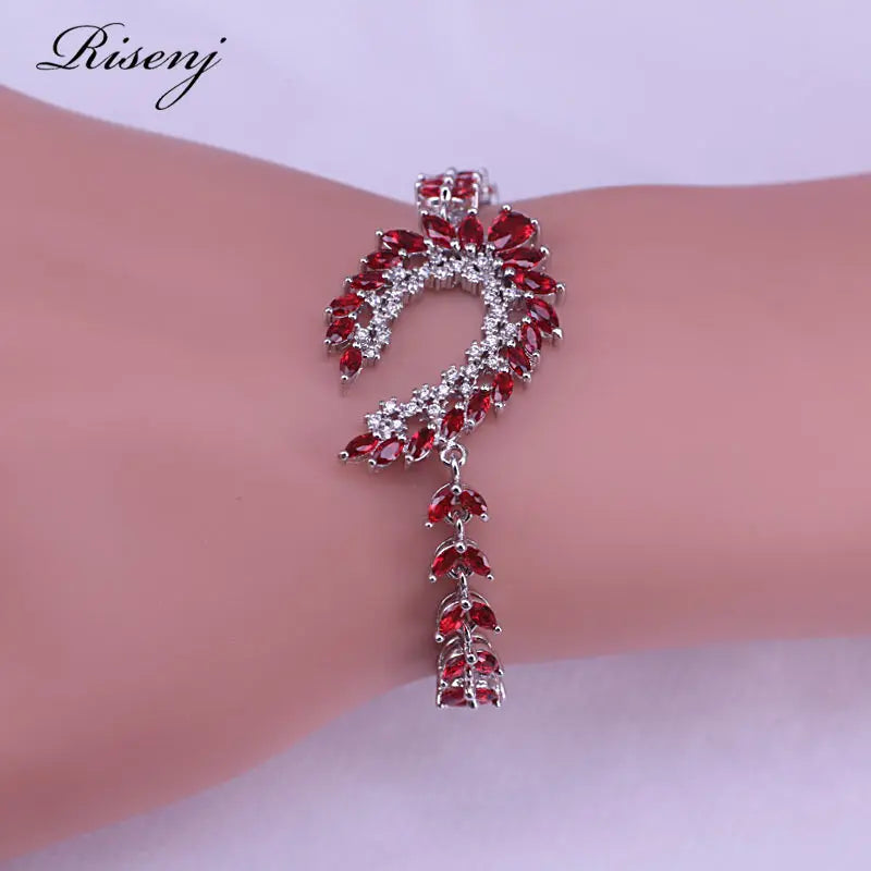 Marquise Silver Bracelet with Garnet, Banquet Women's Jewelry