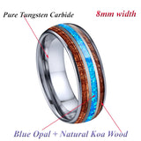 Opal Tungsten Carbide Jewelry Koa Wood Wedding Band Rings