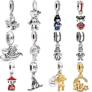 Japanese Doll Angel Of Heart Boy & Girl Pendant 925 Silver Charm