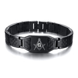 Masonic Bracelet Freemason Logo Stainless Steel Carbon Fiber Link