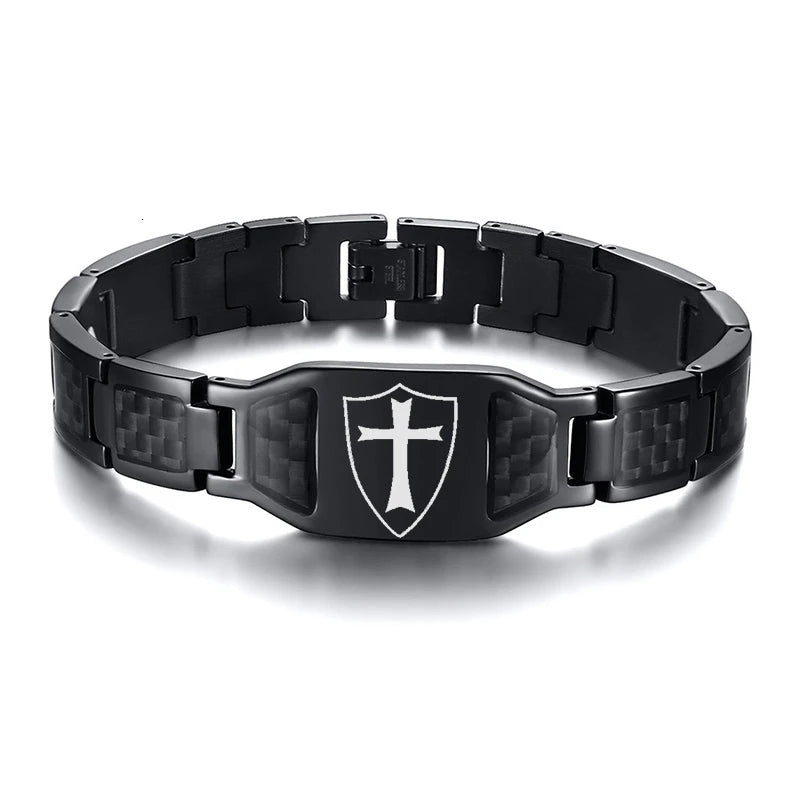 Masonic Bracelet Freemason Logo Stainless Steel Carbon Fiber Link