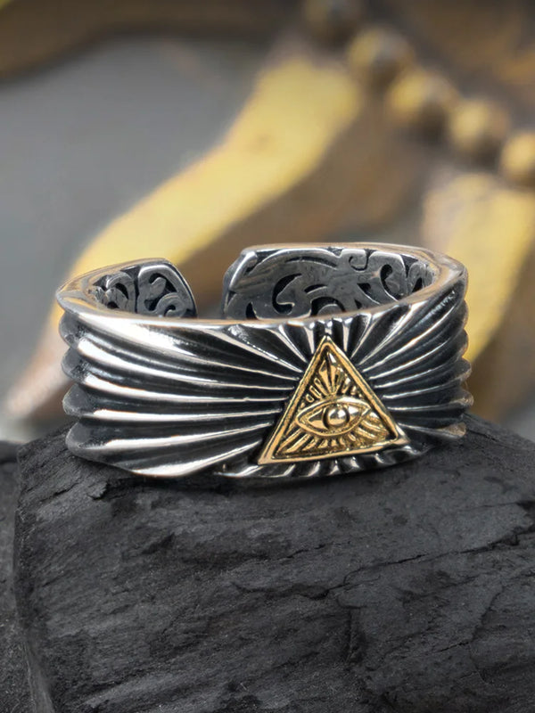 Masonic God's Eye Light 925 Silver Ring Wide Edition