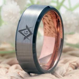 Masonic Ring Compass Square Anniversary Gift 8mm Men's Tungsten Carbide Ring