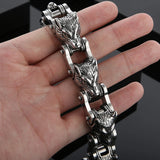 Wolf Head Bracelet Stainless Steel Motorcycle Chain Men 9 Inch
