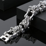 Wolf Head Bracelet Stainless Steel Motorcycle Chain Men 9 Inch