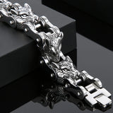 Wolf Head Bracelet Stainless Steel Motorcycle Chain Men 9 Inch