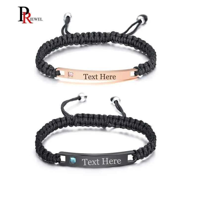 Stainless Steel His & Her ID Tag Bracelets Engraved Name Date Promise Love