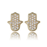 S925 Sterling Silver CZ Paved Fatima Hand Earrings