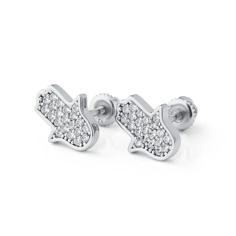 S925 Sterling Silver CZ Paved Fatima Hand Earrings