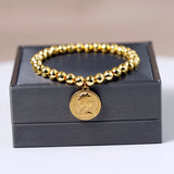 Queen Elizabeth II Coin Bracelet Stainless Steel Charm Jewelry Hematite Beads