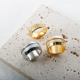 Grid Crosscut Stainless Steel Rings for Couple Romantic Anniversary
