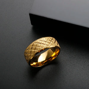 Grid Crosscut Stainless Steel Rings for Couple Romantic Anniversary