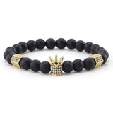 Natural Stone Beads Bracelet with CZ King Crown Skull Charms