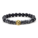 Natural Stone Beads Bracelet with CZ King Crown Skull Charms