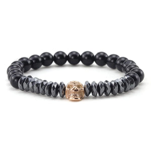 Natural Stone Beads Bracelet with CZ King Crown Skull Charms