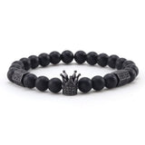 Natural Stone Beads Bracelet with CZ King Crown Skull Charms